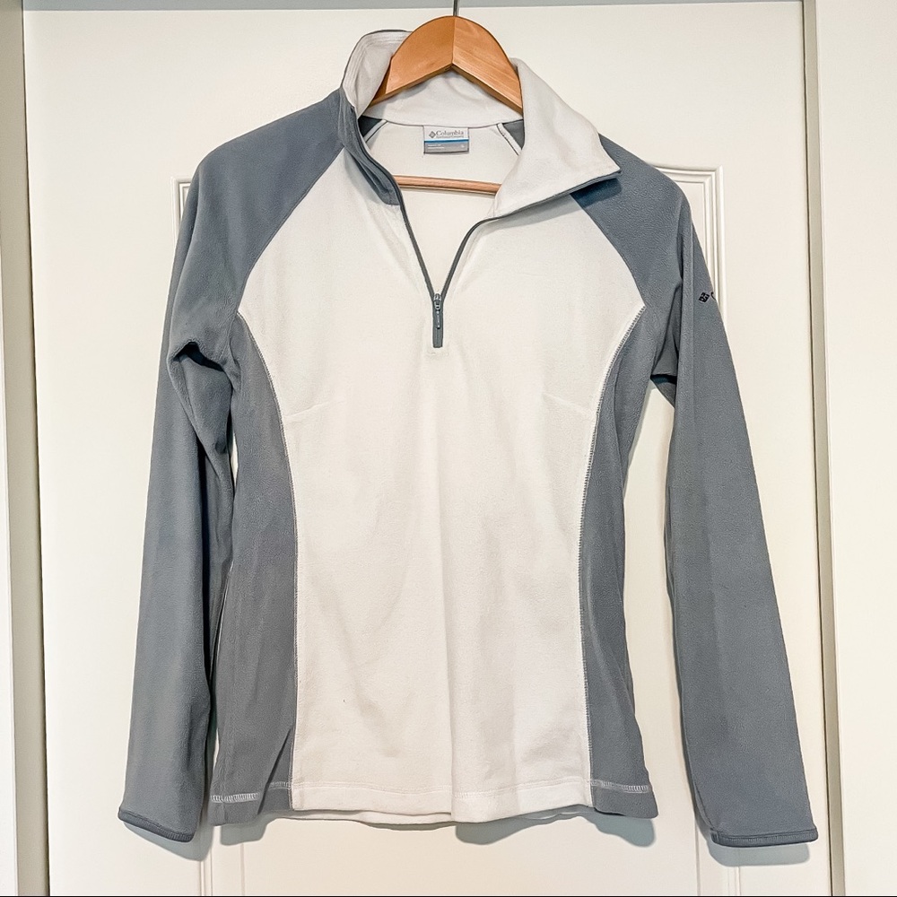 COLUMBIA colorblock grey and white fleece quarter zip pullover